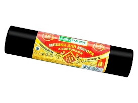 Мешки для мусора 120 л, с завязками, черные, в рулоне 10 шт., ПНД, 15 мкм, 800х750 мм, VIP, Z12010black в Бердске