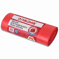 Мешки для мусора 60 л, красный, в рулоне 20 шт., ПНД, 10 мкм, 680х580 мм, LAIMA, 606702 в Бердске