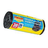 Мешки для мусора 30 л, черные, в рулоне 30 шт., ПНД, 9 мкм, 600х500 мм, Крепак, 4607075710108 в Бердске