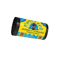 Мешки для мусора 20 л, с ушками, черные, в рулоне 30 шт., ПНД, 10 мкм, 550х440 мм, Крепакоф, 4607075710405 в Бердске