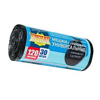 Мешки для мусора 120 л, с ушками, черные, в рулоне 30 шт., ПНД, 15 мкм, 1100х700 мм, Крепак, 4607075710375 в Бердске Мешки для мусора 120 л, с ушками, черные, в рулоне 30 шт., ПНД, 15 мкм, 1100х700 мм, Крепак, 4607075710375 в Бердске