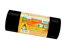 Мешки для мусора 300 л, черные, в рулоне 10 шт., ПВД 70 мкм, 1400х1000 мм, PREMIUM+, 30010160 в Бердске