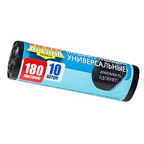 Мешки для мусора 180 л, с ушками, черные, в рулоне 10 шт., ПНД, 20 мкм, 1150х800 мм, Крепак, 4607075710498 в Бердске