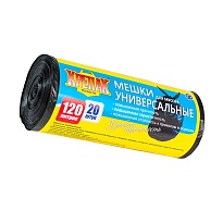 Мешки для мусора 120 л, черные, в рулоне 20 шт., ПНД, 15 мкм, 1100х700 мм, Крепак, 4607075710207 в Бердске