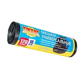 Мешки для мусора 120 л, черные, в рулоне 10 шт., ПНД, 15 мкм, 1100х700 мм, Крепак, 4607075710214