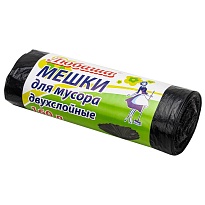 Мешки для мусора 160 л, черные, в рулоне 10 шт., ПВД, 23 мкм, 1200х900 мм, Любаша, 607681 в Бердске