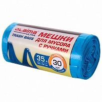 Мешки для мусора 35 л, с ручками, синие, в рулоне 30 шт., ПНД, 9 мкм, 540х500 мм, LAIMA ULTRA, 607683 в Бердске
