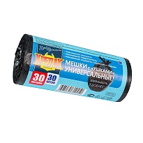 Мешки для мусора 30 л, с ушками, черные, в рулоне 30 шт., ПНД, 9 мкм, 600х500 мм, Крепак, 4607075710450 в Бердске
