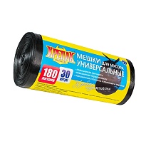 Мешки для мусора 180 л, черные, в рулоне 30 шт., ПНД, 20 мкм, 1150х800 мм, Крепак, 4607075710139 в Бердске