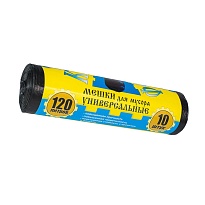 Мешки для мусора 120 л, с ушками, черные, в рулоне 10 шт., ПНД, 13 мкм, 1050х680 мм, Крепакоф, 4607075710252 в Бердске