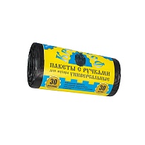 Мешки для мусора 30 л, с ручками, черные, в рулоне 30 шт., ПНД, 9 мкм, 620х480 мм, Крепакоф, 4607075710665 в Бердске