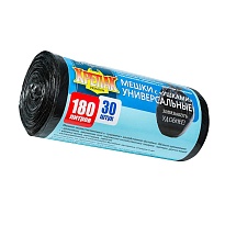 Мешки для мусора 180 л, с ушками, черные, в рулоне 30 шт., ПНД, 20 мкм, 1150х800 мм, Крепак, 4607075710399 в Бердске