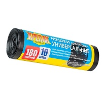 Мешки для мусора 180 л, черные, в рулоне 10 шт., ПНД, 20 мкм, 1150х800 мм, Крепак, 4607075710481 в Бердске