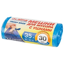Мешки для мусора 35 л, с ушками, синие, в рулоне 30 шт., ПНД, 11 мкм, 650х500 мм, LAIMA ULTRA, 607684 в Бердске