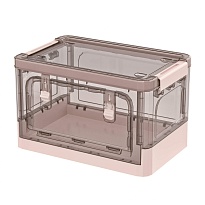 Ящик пластиковый складной прозрачный коричневый, дно розовое, 360х235х230 мм, с колесиками в Бердске